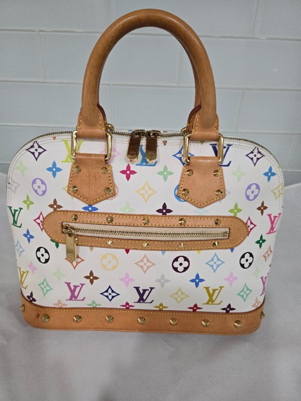 Louis Vuitton Takashi Murakami x LV White Monogram Multicolore Alma - very good